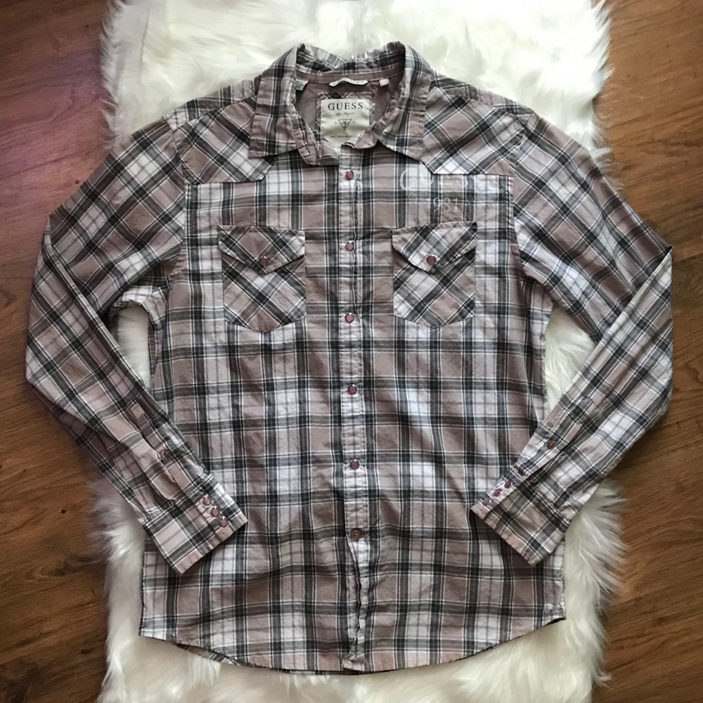 Guess Western Pearl Snap Button Long Sleeve Medium